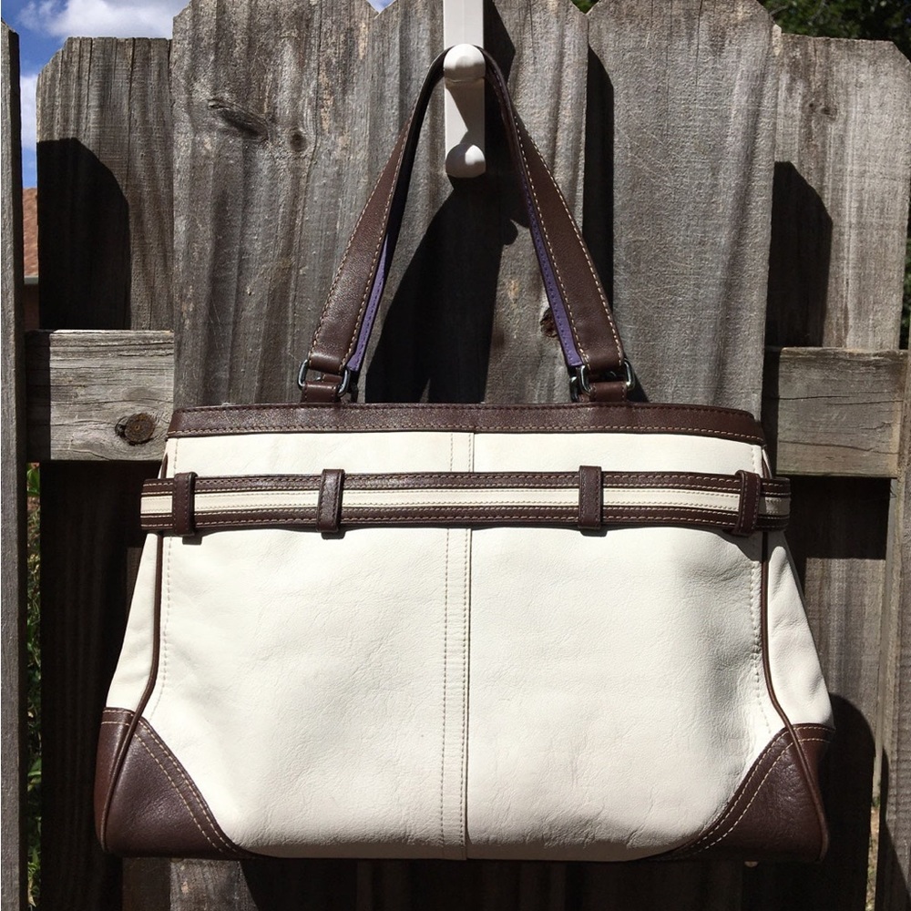 Vintage Coach Hampton Tote Shoulder Bag White Leather F10521 - Picture 8 of 11
